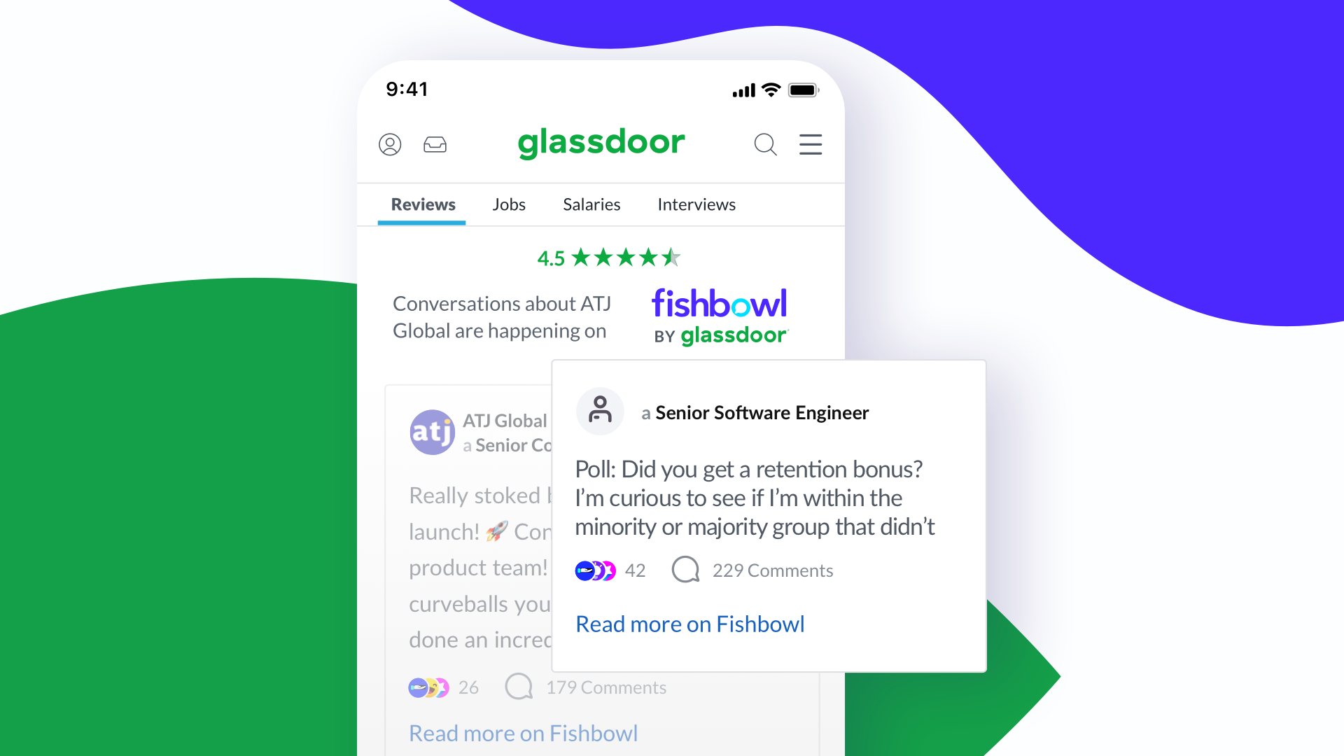 A screenshot image of Glassdoor and fishbowl.